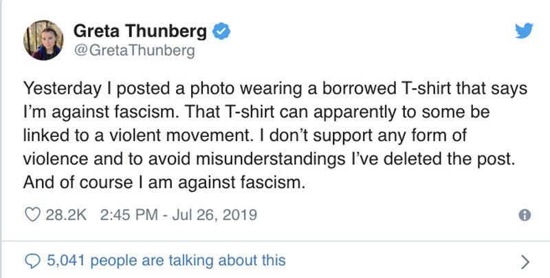 Inlägg om Antifa av Greta Thunberg Inlägg om Antifa av Greta Thunberg